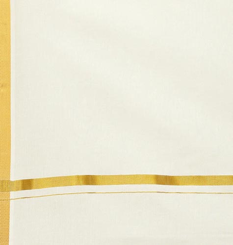 Mens Cream-Coloured Pure Cotton Double Layer Dhoti Gold Zari Border